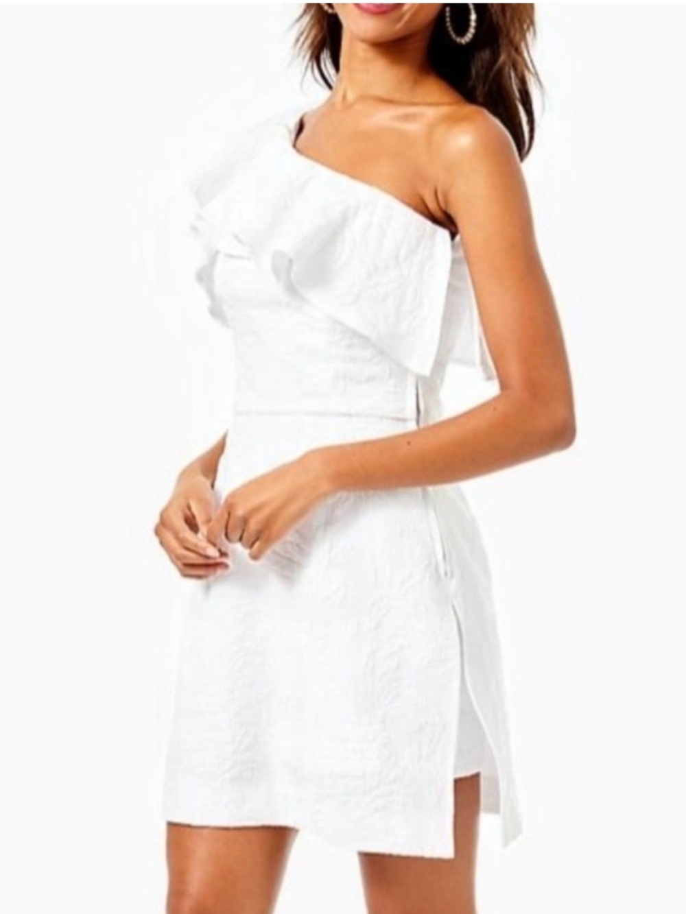 Lilly Pulitzer Kipton One-Shoulder Romper Ruffle Shoulder White 10 - Picture 4 of 15